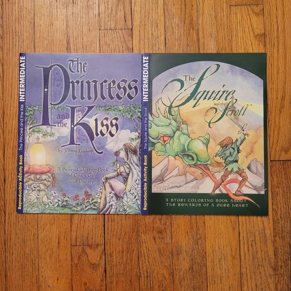 2 Coloring Activity Books Princess Kiss Squire Scroll Reproducible Classroom Kit